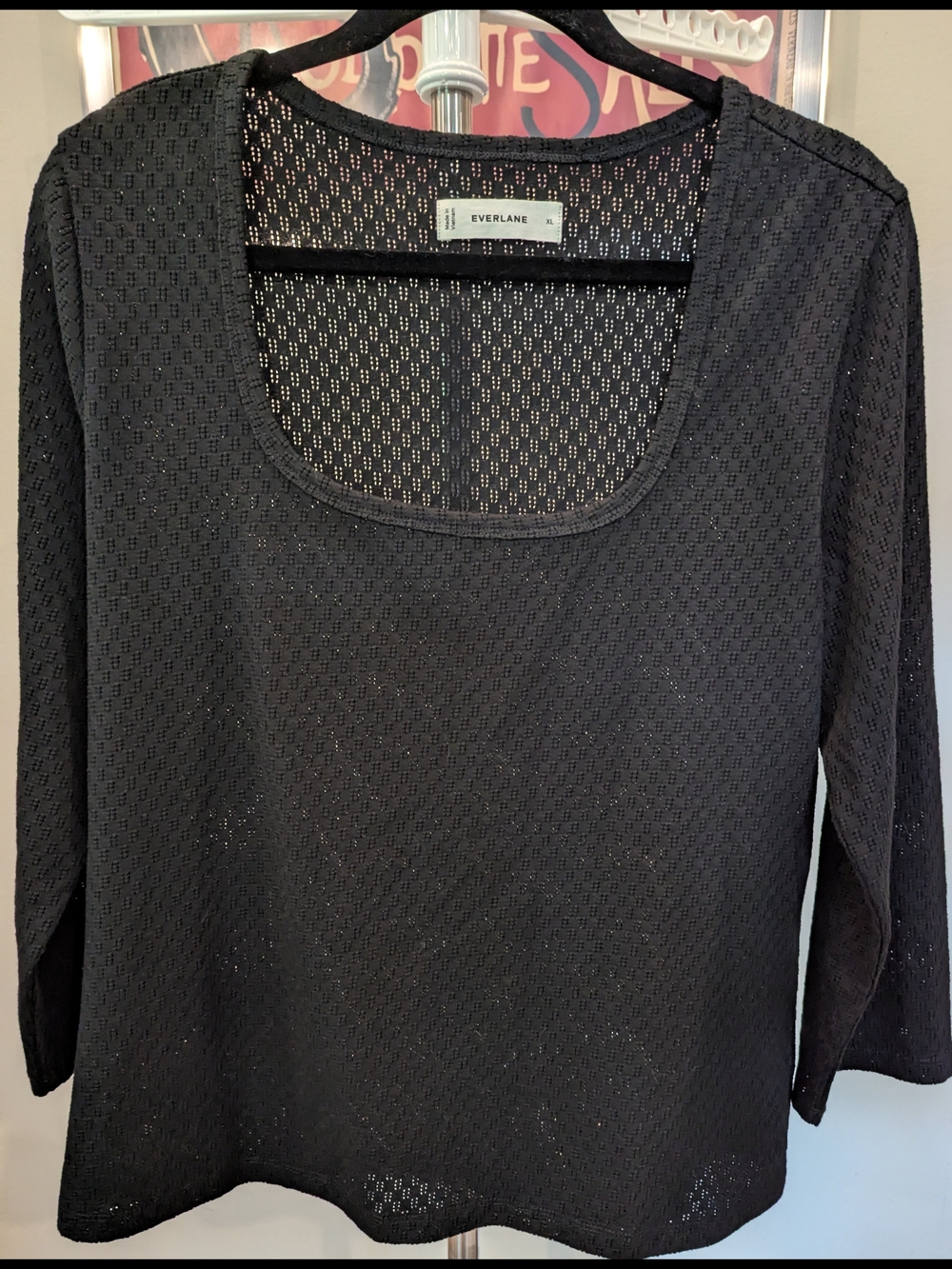$20 Everlane Size XL Black Pointelle Scoop-Neck Top EUC